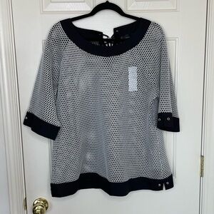 Hilton Hollis black and white mesh string tie swim vacation top shirt | XL